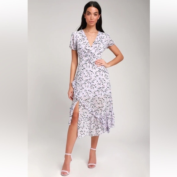 Lulu’s Petals and Poetry Lavendar Floral Print Ruffle Romantic Midi Dress Flirty - Picture 1 of 16